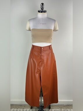 💚 3574. Faux Leather Maxi Skirt in Rust Brown